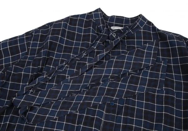 バレンシアガBALENCIAGA 520497 ロゴプリントタイネックチェックシャツ 青34 K-116200_007