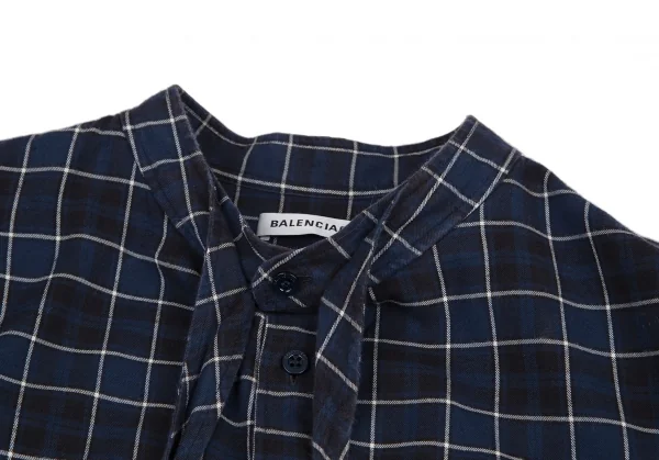 バレンシアガBALENCIAGA 520497 ロゴプリントタイネックチェックシャツ 青34 K-116200_008