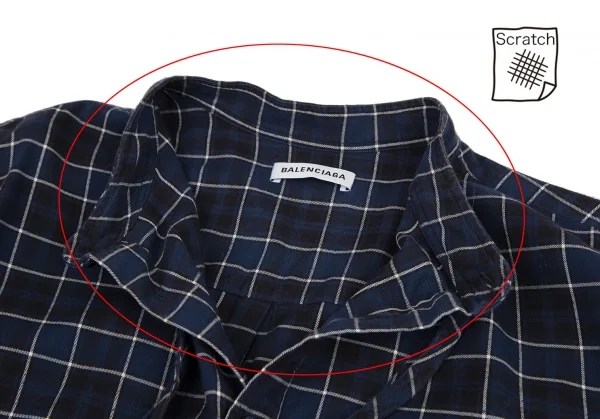 バレンシアガBALENCIAGA 520497 ロゴプリントタイネックチェックシャツ 青34 K-116200_009