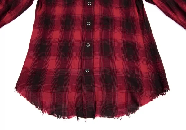 サンローラン Saint Laurent  ダメージ加工レーヨンチェック長袖シャツ 赤黒XS K-116202_010