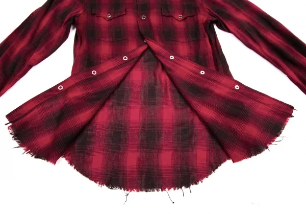 サンローラン Saint Laurent  ダメージ加工レーヨンチェック長袖シャツ 赤黒XS K-116202_012