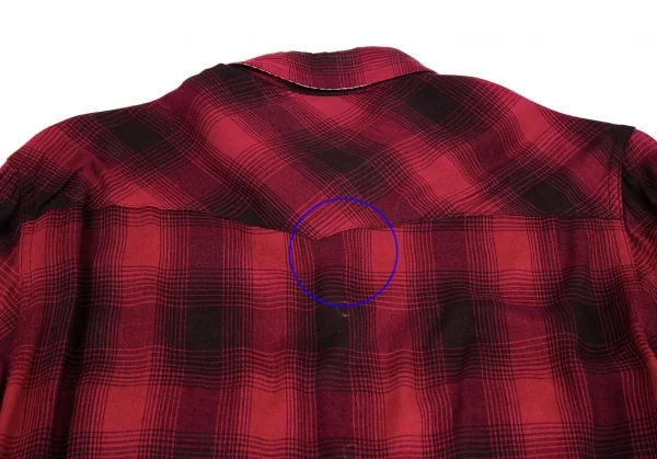 サンローラン Saint Laurent  ダメージ加工レーヨンチェック長袖シャツ 赤黒XS K-116202_014