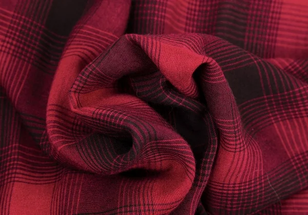 サンローラン Saint Laurent  ダメージ加工レーヨンチェック長袖シャツ 赤黒XS K-116202_017