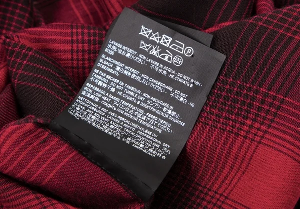 サンローラン Saint Laurent  ダメージ加工レーヨンチェック長袖シャツ 赤黒XS K-116202_018