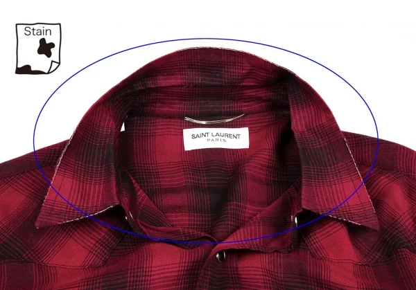 サンローラン Saint Laurent  ダメージ加工レーヨンチェック長袖シャツ 赤黒XS K-116202_004