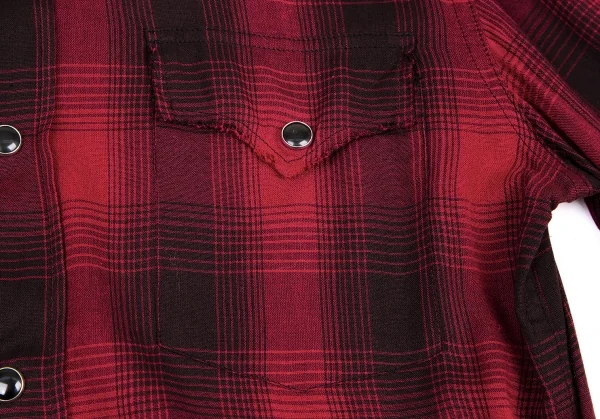 サンローラン Saint Laurent  ダメージ加工レーヨンチェック長袖シャツ 赤黒XS K-116202_006