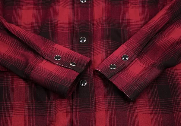 サンローラン Saint Laurent  ダメージ加工レーヨンチェック長袖シャツ 赤黒XS K-116202_008