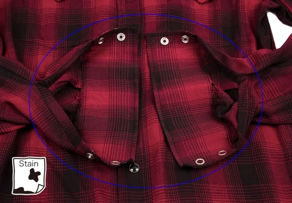 サンローラン Saint Laurent  ダメージ加工レーヨンチェック長袖シャツ 赤黒XS K-116202_009