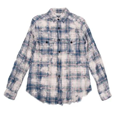 サンローランSaint Laurent カットヘムブリーチデザインチェック長袖