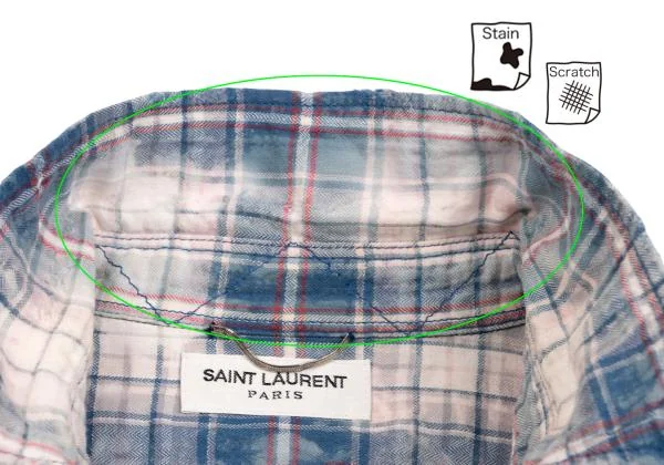 サンローランSaint Laurent カットヘムブリーチデザインチェック長袖 