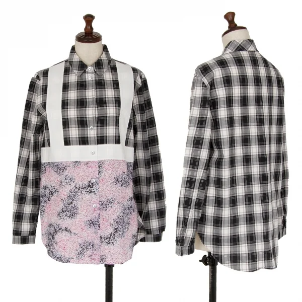 カルヴェンCARVEN パターン切替長袖シャツ 黒白ピンク38 K-116218_001