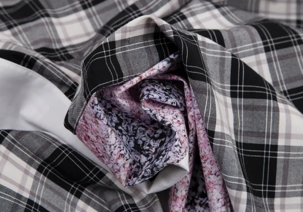 カルヴェンCARVEN パターン切替長袖シャツ 黒白ピンク38 K-116218_013