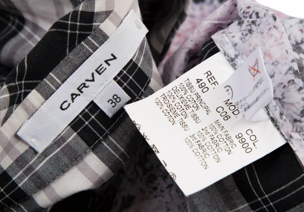 カルヴェンCARVEN パターン切替長袖シャツ 黒白ピンク38 K-116218_016