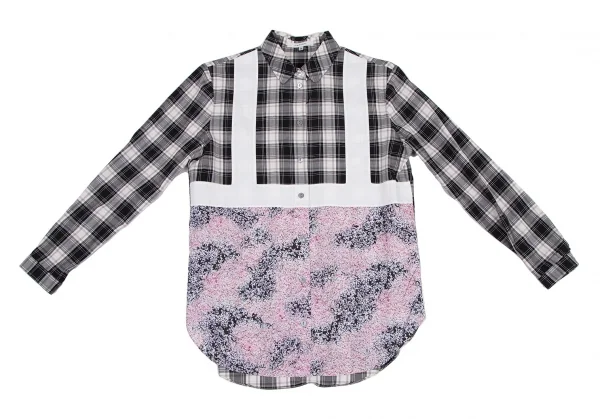 カルヴェンCARVEN パターン切替長袖シャツ 黒白ピンク38 K-116218_002