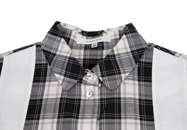 カルヴェンCARVEN パターン切替長袖シャツ 黒白ピンク38 K-116218_003