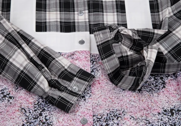 カルヴェンCARVEN パターン切替長袖シャツ 黒白ピンク38 K-116218_006