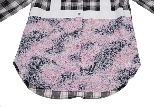 カルヴェンCARVEN パターン切替長袖シャツ 黒白ピンク38 K-116218_009