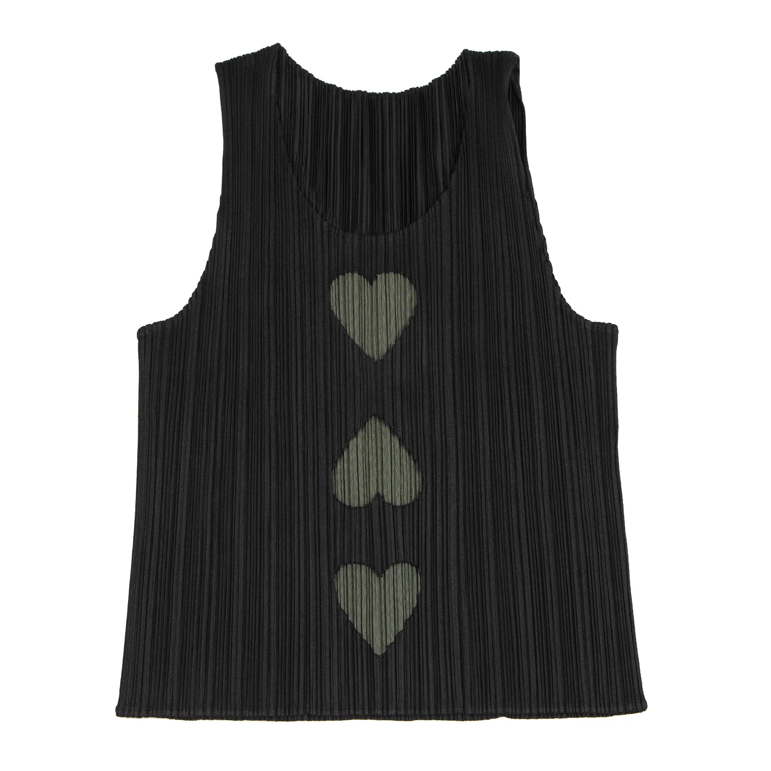 PLEATS PLEASE Heart Cutting Tank top Black,Green 3 (K-116227