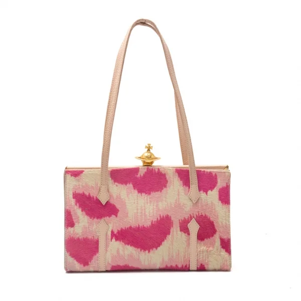 Vivienne Westwood Orb Opened Leopard Unborn Calf Hand Bag Pink  K-116241_001