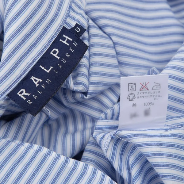 ラルフローレンRalph Lauren ストライプラウンドカラーダブルカフスシャツ 白水色9 K-116325_015