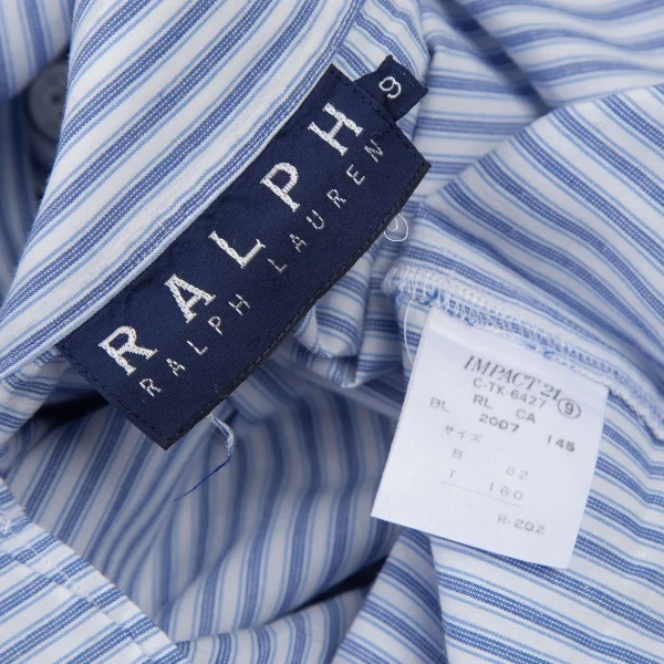ラルフローレンRalph Lauren ストライプラウンドカラーダブルカフスシャツ 白水色9 K-116325_016