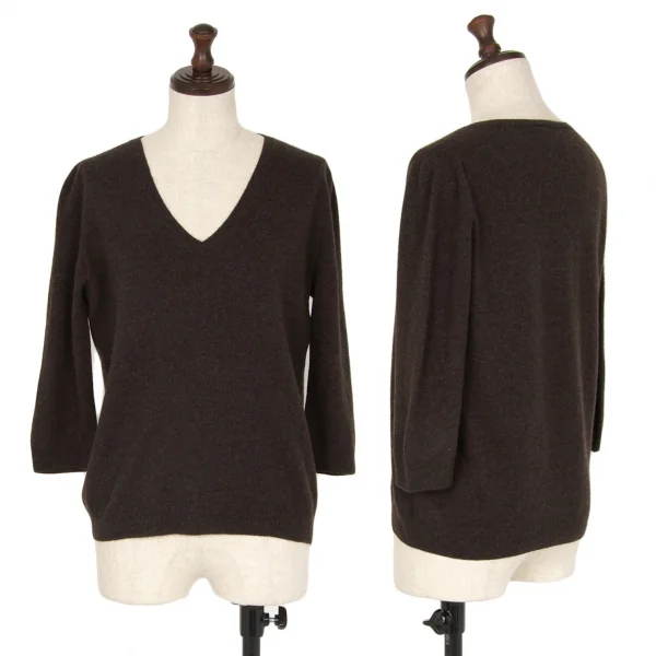 JIL SANDER Cashmere V Neck 3/4 Sleeves Knit Sweater Charcoal 38 K-116341_001