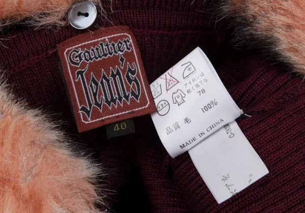 ゴルチエジーンズGAULTIER JEAN'S 襟ファー着脱ジップアップリブニット ボルドー40 K-116358_016