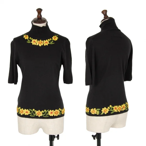 ジャンポールゴルチエ ファムJean Paul GAULTIER FEMME フラワー装飾ハイネックニット 濃紺40 K-116361_001