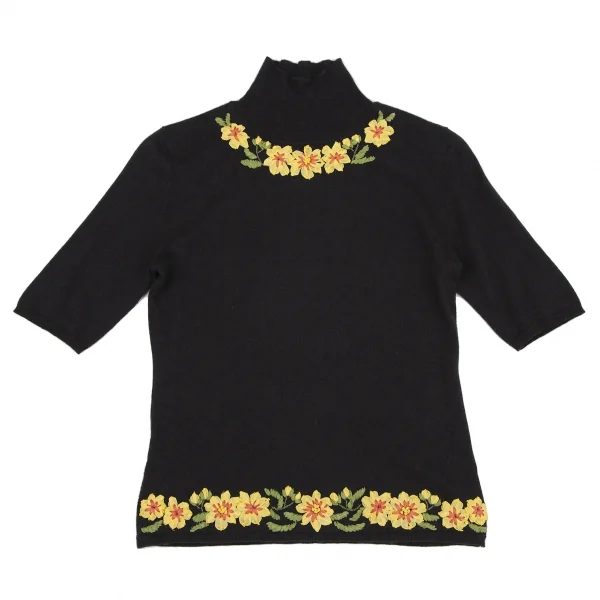 ジャンポールゴルチエ ファムJean Paul GAULTIER FEMME フラワー装飾ハイネックニット 濃紺40 K-116361_002