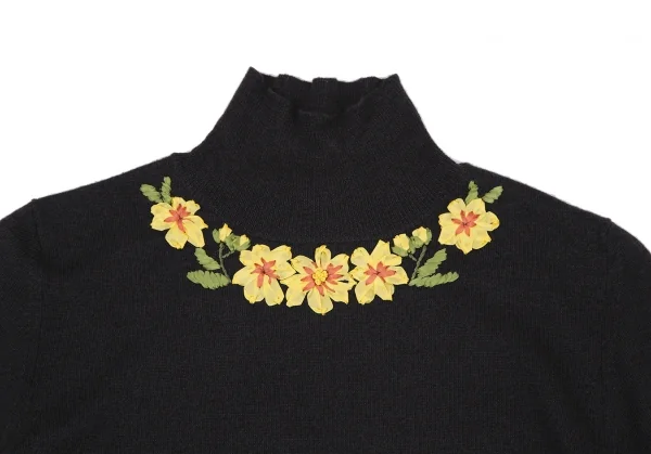 ジャンポールゴルチエ ファムJean Paul GAULTIER FEMME フラワー装飾ハイネックニット 濃紺40 K-116361_003