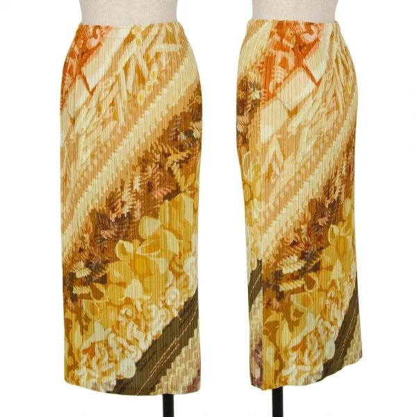 プリーツプリーズPLEATS PLEASE フローラルプリントプリーツスカート 黄3 K-116382_001