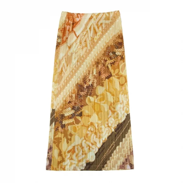 プリーツプリーズPLEATS PLEASE フローラルプリントプリーツスカート 黄3 K-116382_002