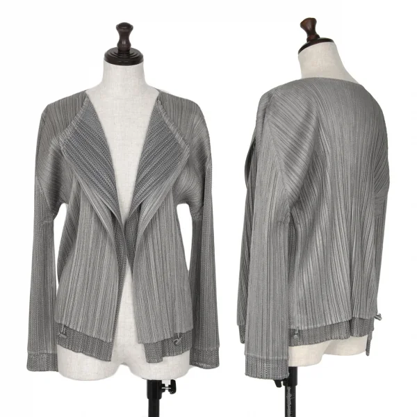 プリーツプリーズPLEATS PLEASE メッシュレイヤードボタンレスジャケット グレー3 K-116387_001