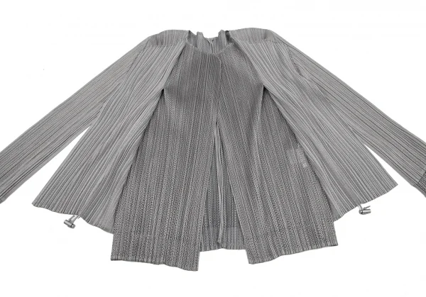 プリーツプリーズPLEATS PLEASE メッシュレイヤードボタンレスジャケット グレー3 K-116387_010