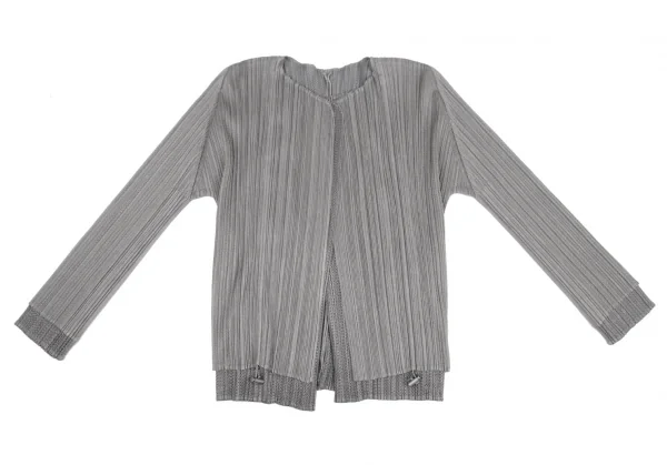 プリーツプリーズPLEATS PLEASE メッシュレイヤードボタンレスジャケット グレー3 K-116387_002