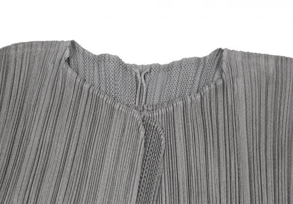 プリーツプリーズPLEATS PLEASE メッシュレイヤードボタンレスジャケット グレー3 K-116387_004
