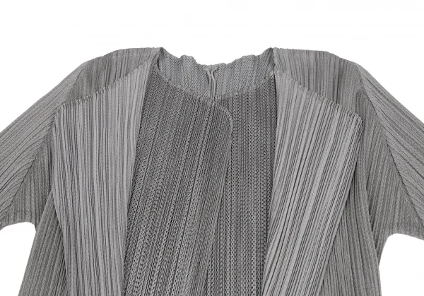 プリーツプリーズPLEATS PLEASE メッシュレイヤードボタンレスジャケット グレー3 K-116387_005