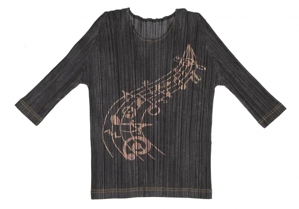 PLEATS PLEASE Musical Note Printed 3/4 Sleeve Top & Flare Skirt K-116399_003