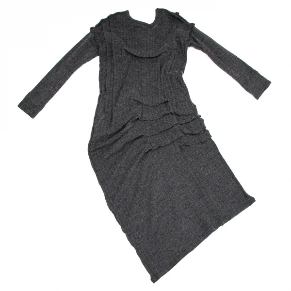 リミフゥLIMI feu ウールコットンヘリンボーン変形タックワンピース チャコール2 K-116408_010