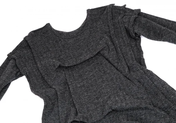 リミフゥLIMI feu ウールコットンヘリンボーン変形タックワンピース チャコール2 K-116408_003