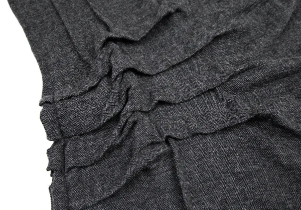 リミフゥLIMI feu ウールコットンヘリンボーン変形タックワンピース チャコール2 K-116408_008