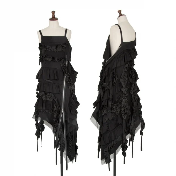 リミフゥLIMI feu ジップデザインフリル装飾ワンピース 黒2 K-116409_001