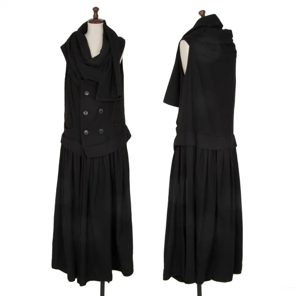 リミフゥLIMI feu ストールネックダブルボタンノースリーブワンピース 黒2 K-116410_001