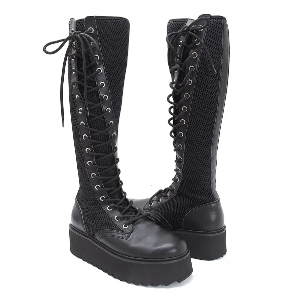 リミフゥLIMI feu メッシュ切替サイドジップレースアップロングブーツ 黒25位 K-116412_001