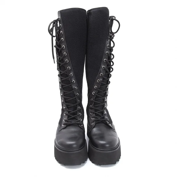 リミフゥLIMI feu メッシュ切替サイドジップレースアップロングブーツ 黒25位 K-116412_002
