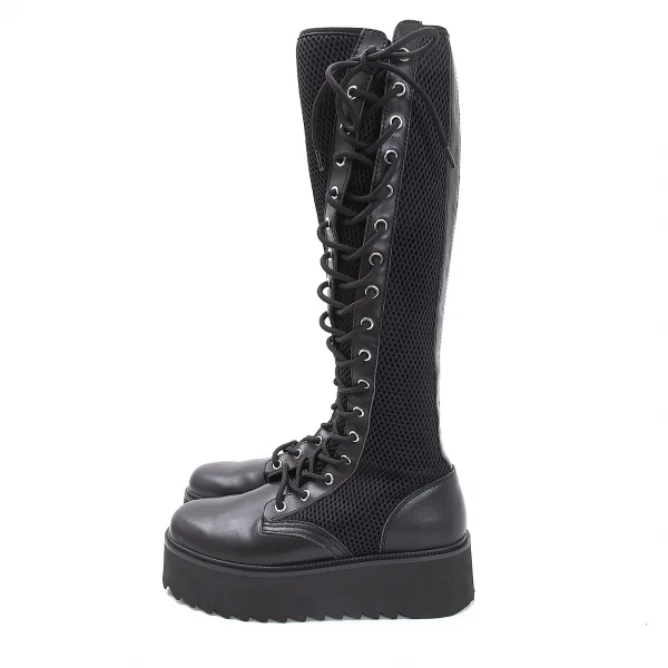 リミフゥLIMI feu メッシュ切替サイドジップレースアップロングブーツ 黒25位 K-116412_003