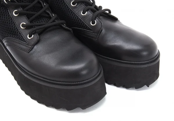 リミフゥLIMI feu メッシュ切替サイドジップレースアップロングブーツ 黒25位 K-116412_006