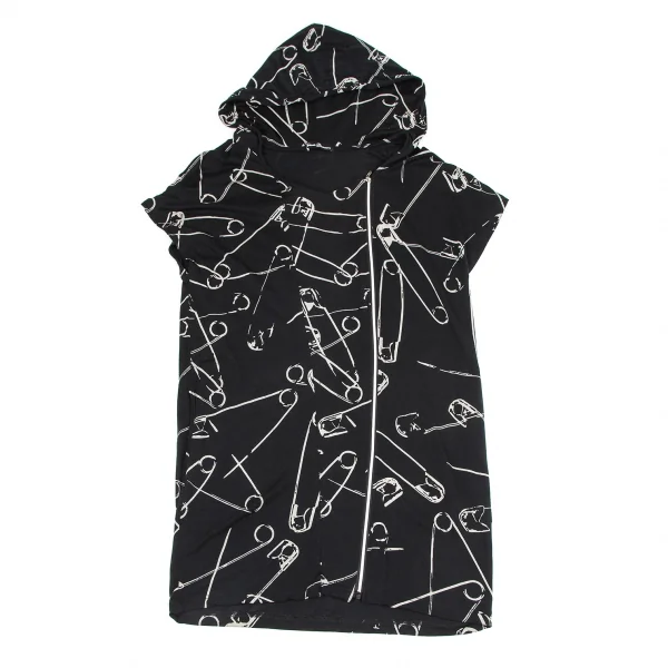 ヒステリックグラマーHYSTERIC GLAMOUR ピンプリントノースリーブジップアップパーカー 黒F K-116417_002