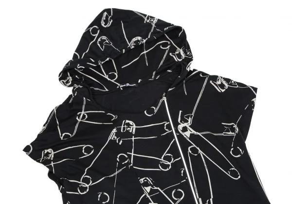 ヒステリックグラマーHYSTERIC GLAMOUR ピンプリントノースリーブジップアップパーカー 黒F K-116417_003