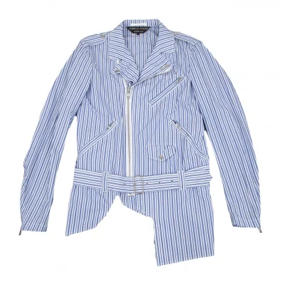コムデギャルソン オムプリュスCOMME des GARCONS HOMME PLUS コットンストライプアシンメトリーライダースジャケット